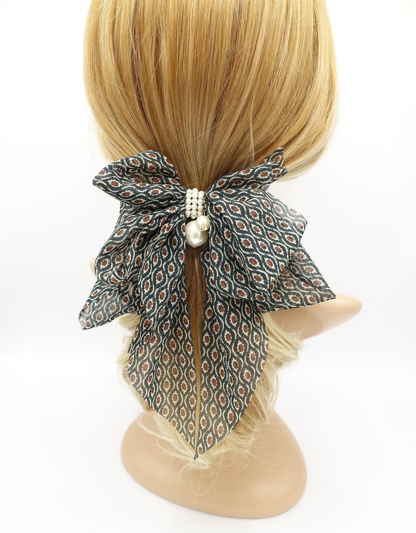 veryshine.com Green retro print hair bow chiffon hair accessory for women