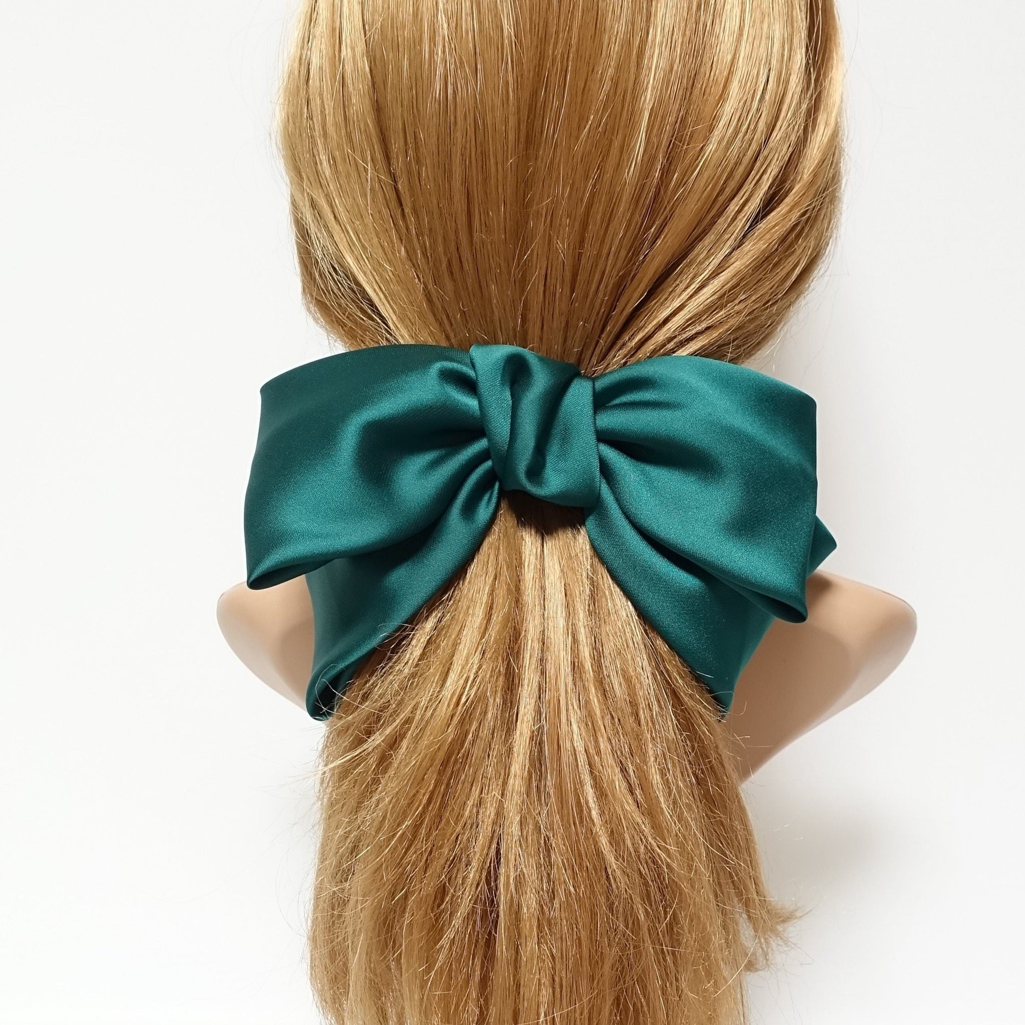 veryshine.com Green Texas satin hair bow very big satin simple bow french hair barrette for Women