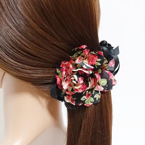 veryshine.com Hair Accessories Black Flower Print Petal Flower Banana Hair Clip Strap Bow Decorated Women Hair Accessory