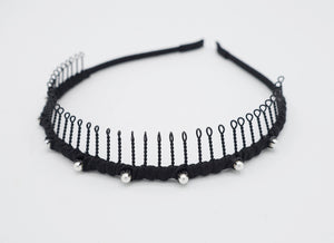 veryshine.com Hair Accessories Black pearl embellished teeth comb headband wrap hairband basic casual hair accessory for women