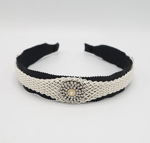 veryshine.com Hair Accessories Black rhinestone circles embellished weaved thread structure headband for women