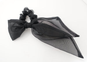 veryshine.com Hair Accessories Black solid organdy mesh bow knot scrunchies woman hair accessory