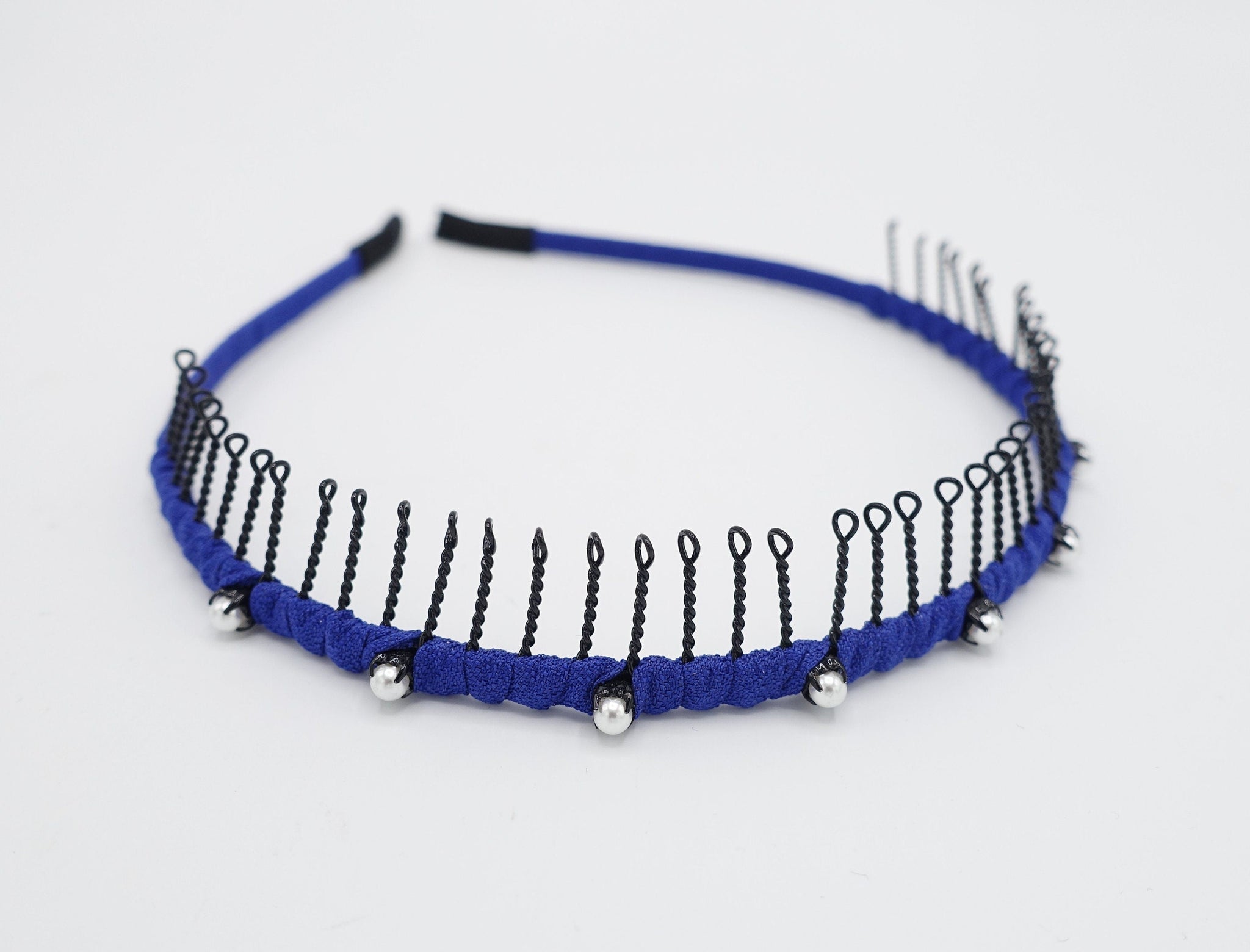 veryshine.com Hair Accessories Blue pearl embellished teeth comb headband wrap hairband basic casual hair accessory for women