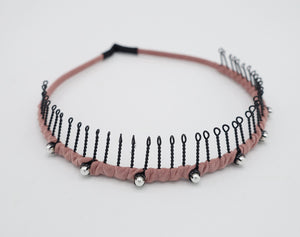 veryshine.com Hair Accessories Blush pink pearl embellished teeth comb headband wrap hairband basic casual hair accessory for women