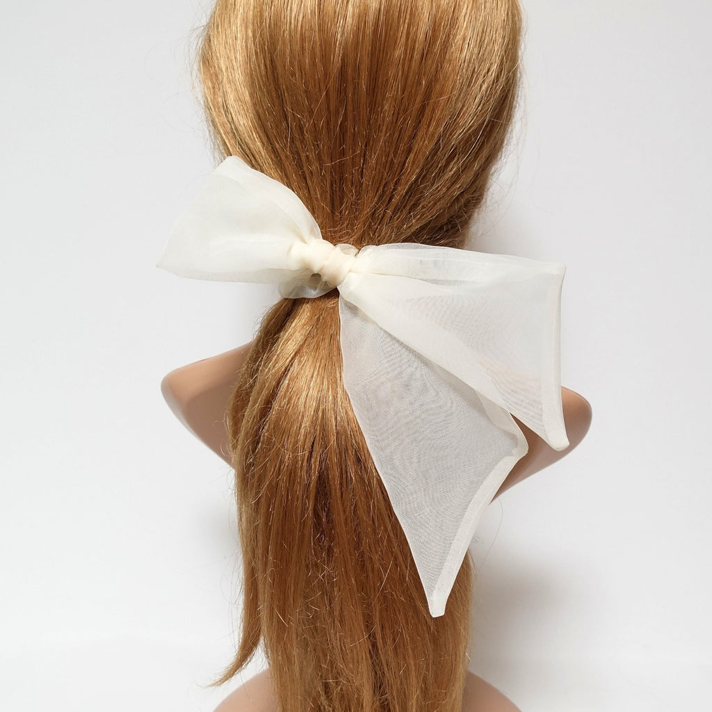 veryshine.com Hair Accessories Cream solid organdy mesh bow knot scrunchies woman hair accessory