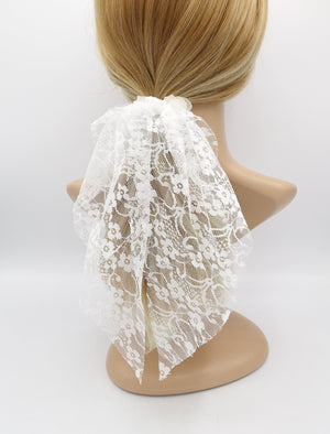 veryshine.com Hair Accessories Cream white lace hair bow tail hair tie scrunchies for women