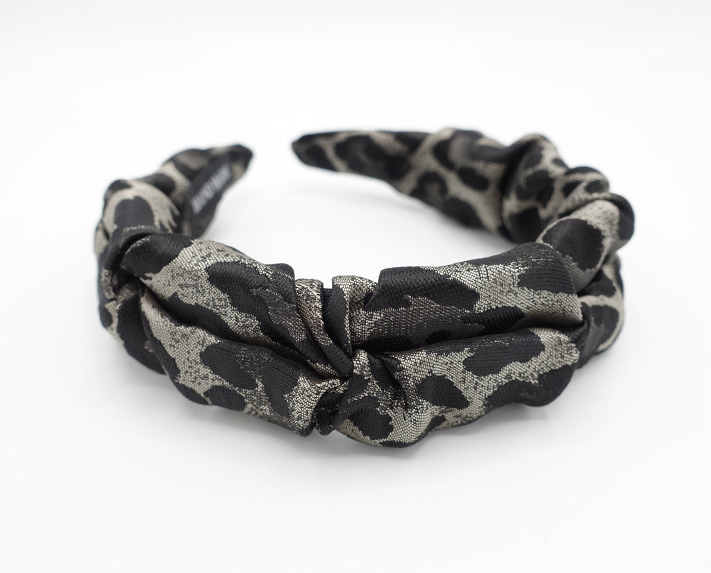 veryshine.com Hair Accessories Gray leopard jacquard headband twist pleats medium hairband quality hair accessory for women
