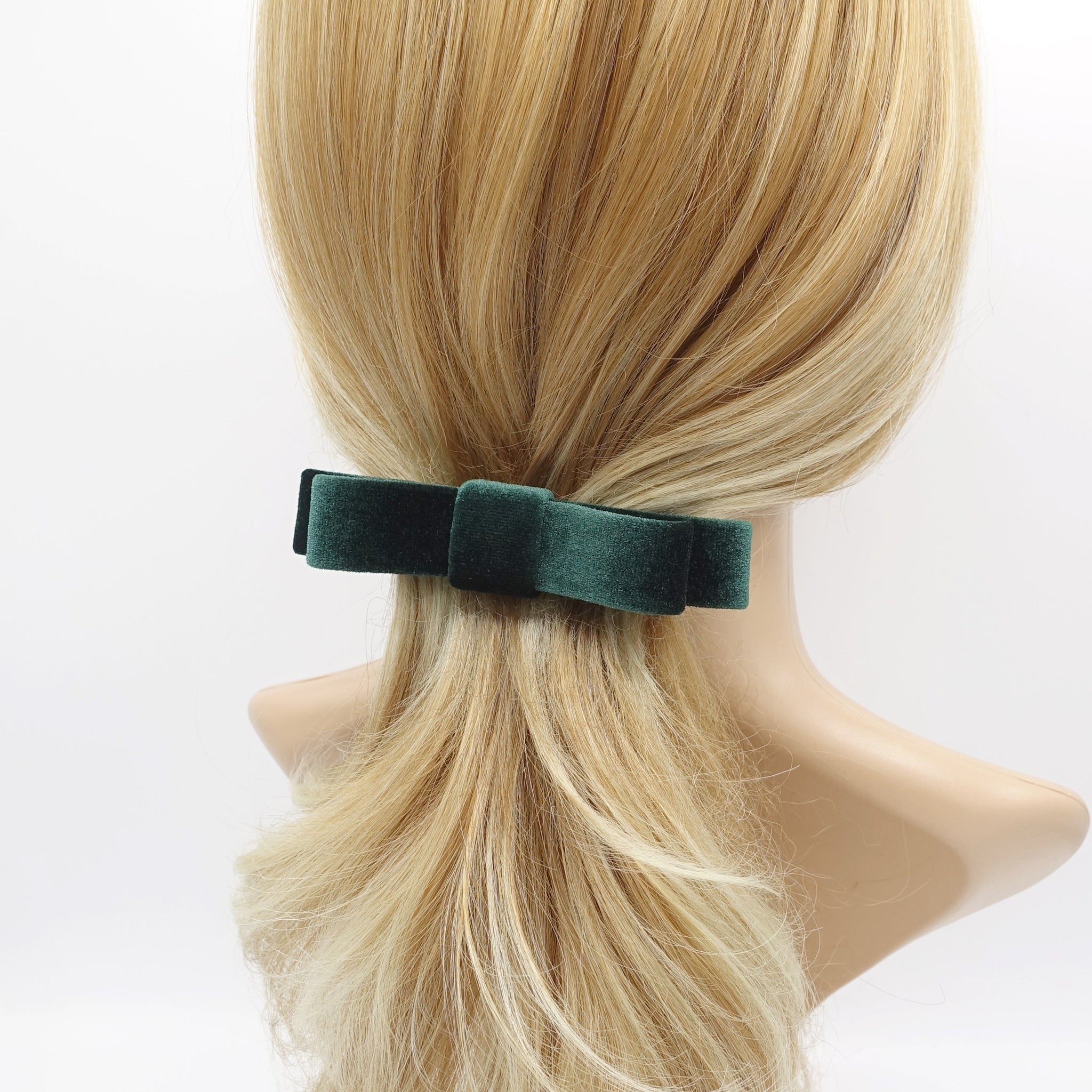 veryshine.com Hair Accessories Green narrow flat velvet bow french bow barrette