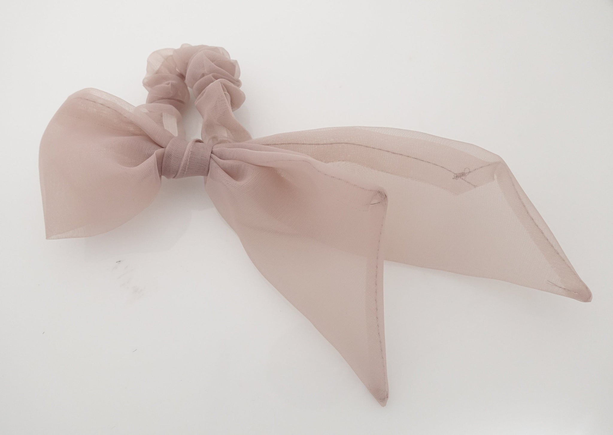 veryshine.com Hair Accessories Mauve beige solid organdy mesh bow knot scrunchies woman hair accessory