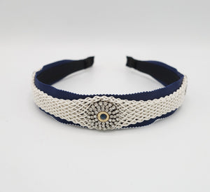 veryshine.com Hair Accessories Navy rhinestone circles embellished weaved thread structure headband for women