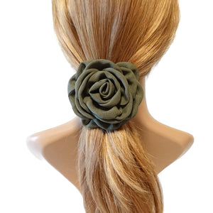 veryshine.com Hair Accessories Olive green Rose ponytail holder Linen blend discolored petal flower hair ties elastic ponytail holder for women