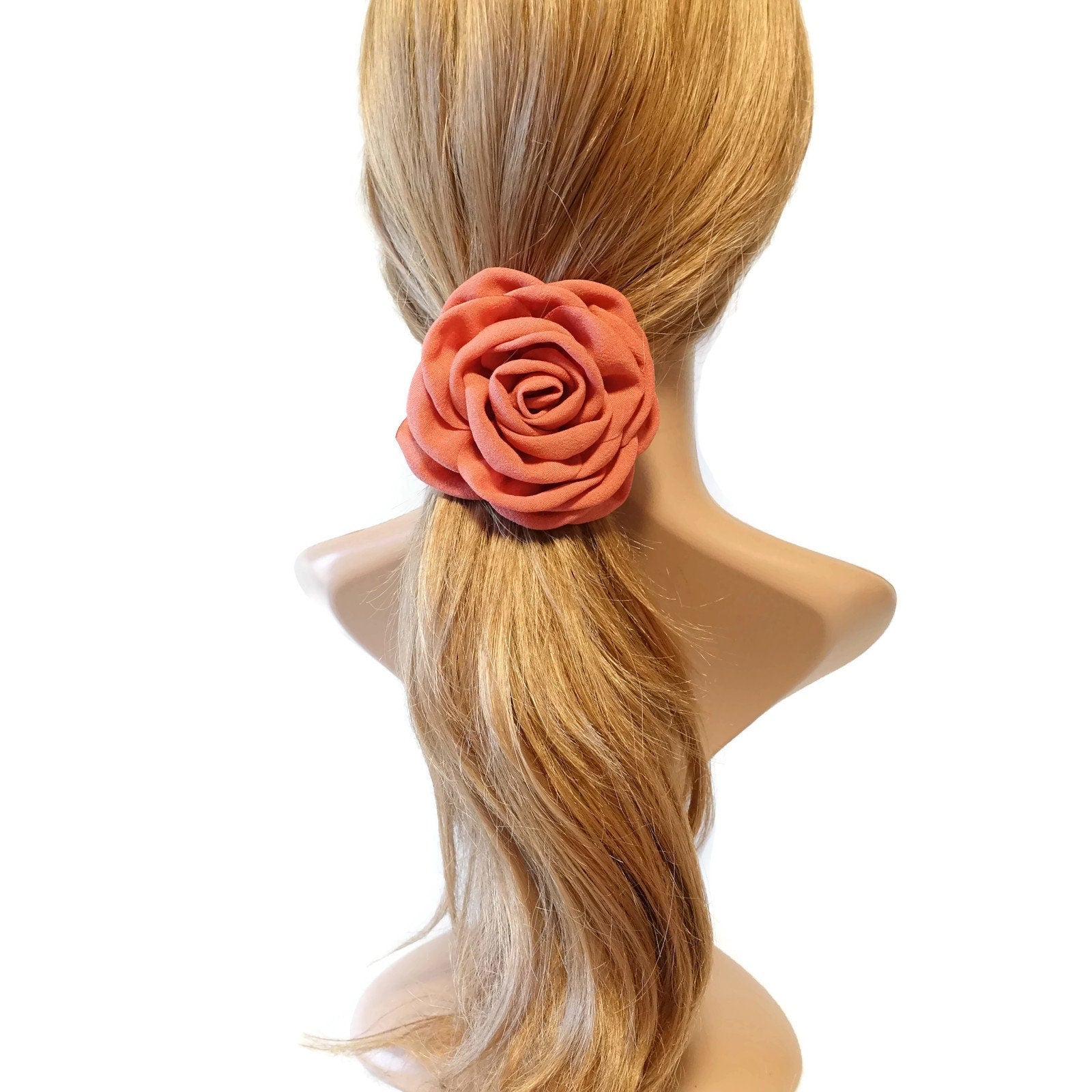 veryshine.com Hair Accessories Orange Rose ponytail holder Linen blend discolored petal flower hair ties elastic ponytail holder for women