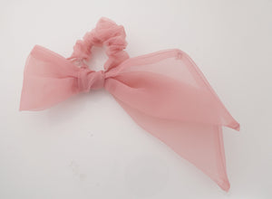 veryshine.com Hair Accessories Pink solid organdy mesh bow knot scrunchies woman hair accessory