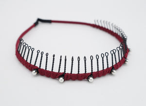 veryshine.com Hair Accessories Red wine pearl embellished teeth comb headband wrap hairband basic casual hair accessory for women