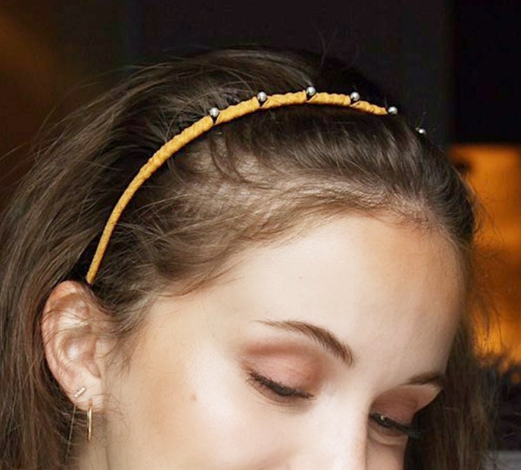 veryshine.com Hair Accessories Yellow pearl embellished teeth comb headband wrap hairband basic casual hair accessory for women