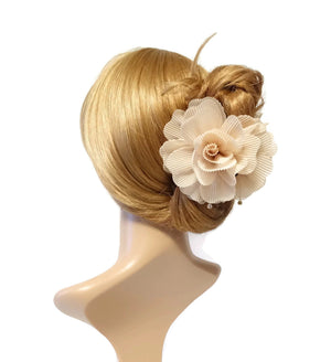 veryshine.com Hair Claw Beige Pleat Petal Dahlia Flower Hair Jaw Claw Gift Women Hair Accessories