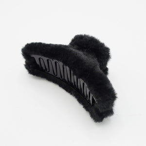 veryshine.com Hair Claw Black faux fur decorated hair claw Fall Winter clamp women hair accessory