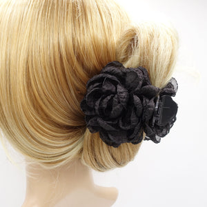 veryshine.com Hair Claw Black flower hair claw, organza petal clip, flower 3 Prong Claw Clip Women Hair Accessory