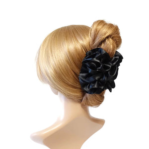 veryshine.com Hair Claw Black Handmade Ruffle Wave Fabric Flower Hair Jaw Claw Clip Accessories
