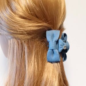 veryshine.com Hair Claw Blue Mini Denim Jean Bow Hair Jaw Claw Clamp Casual Mini Hair Claw Accessories