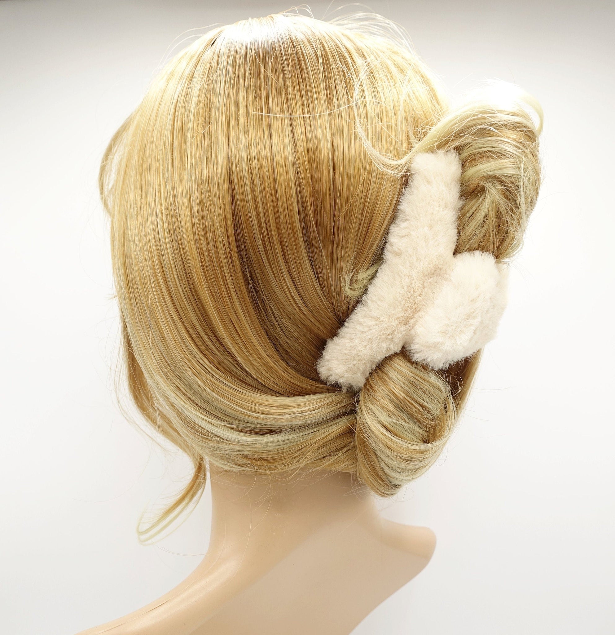 veryshine.com Hair Claw Cream faux fur decorated hair claw Fall Winter clamp women hair accessory