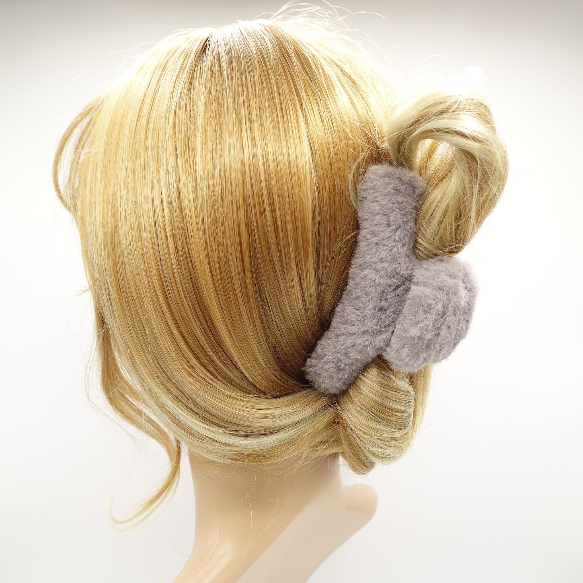 veryshine.com Hair Claw Gray faux fur decorated hair claw Fall Winter clamp women hair accessory