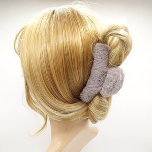 veryshine.com Hair Claw Gray faux fur decorated hair claw Fall Winter clamp women hair accessory