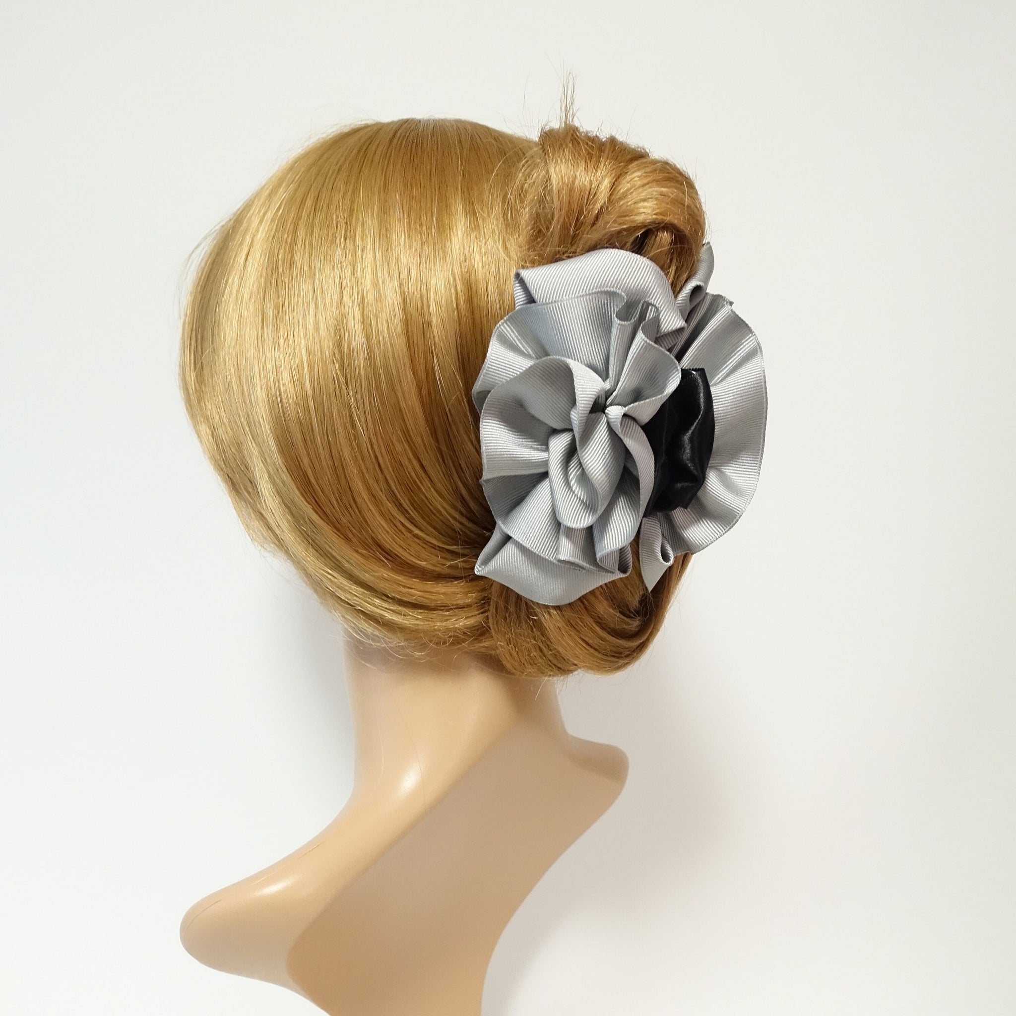 veryshine.com Hair Claw Gray Handmade Grosgrain Flower Bow Two Tone Hair Jaw Claw Clip Women Gift Hair Accessories