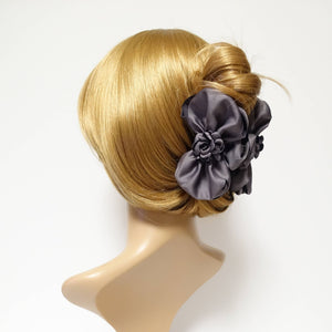 veryshine.com Hair Claw Gray Satin Flower Decorated Multi Layer Bow Hair Claw Clip Women Hair Clamp