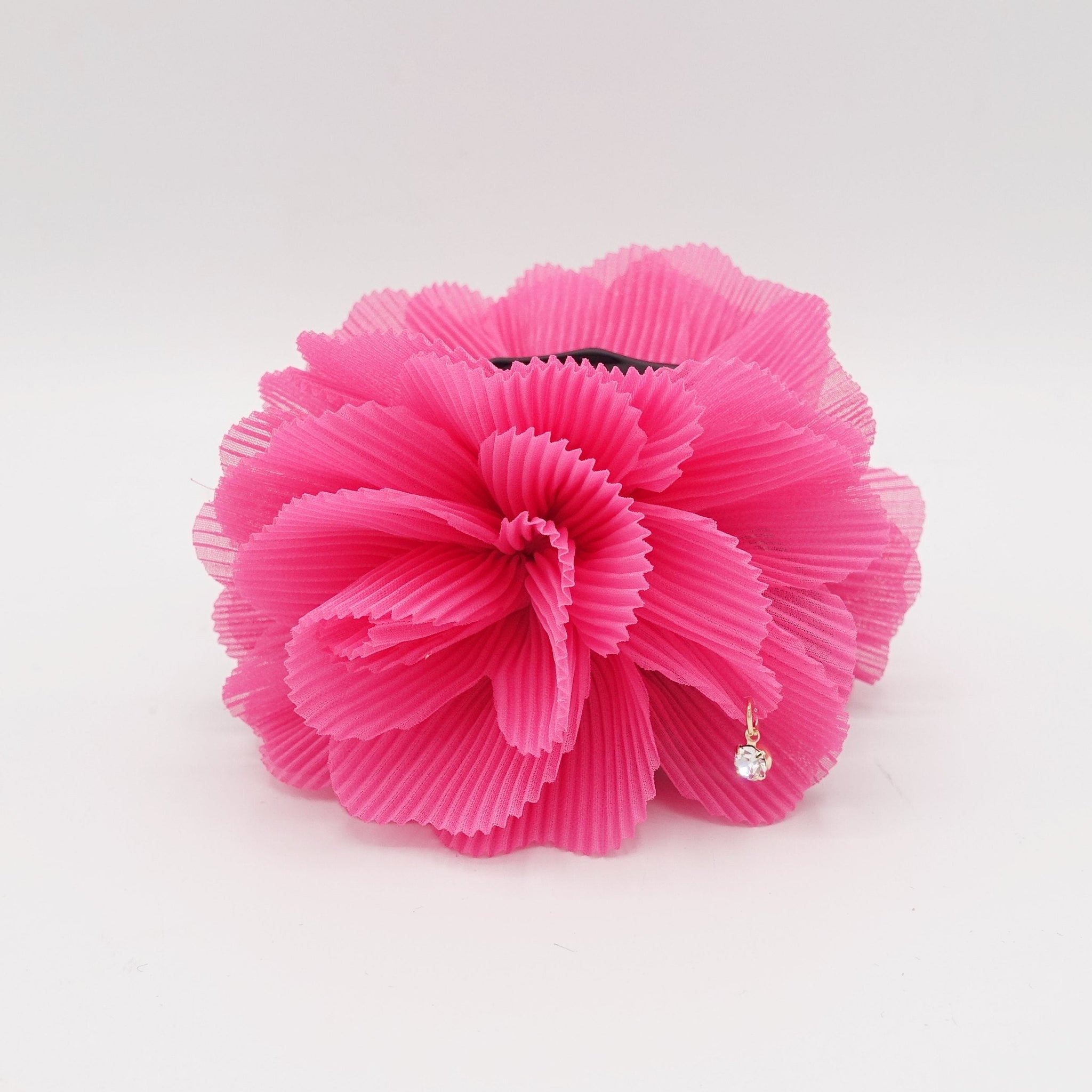 veryshine.com Hair Claw Hot pink Pleat Petal Dahlia Flower Hair Jaw Claw Gift Women Hair Accessories
