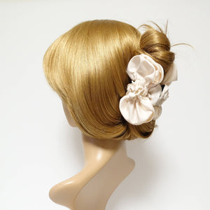 veryshine.com Hair Claw Ivory Satin Flower Decorated Multi Layer Bow Hair Claw Clip Women Hair Clamp