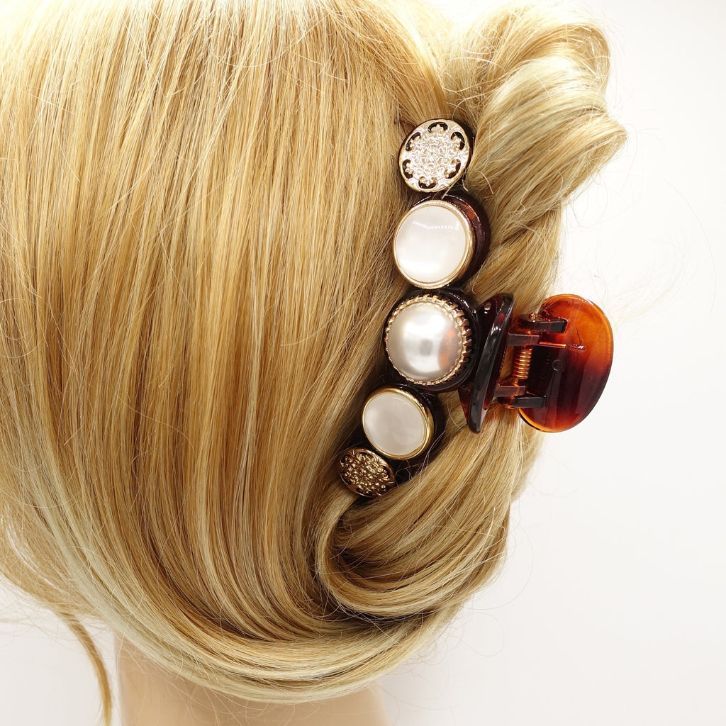 veryshine.com Hair Claw Large Brown various button embellished hair claw acrylic hair clamp hair accessory for women