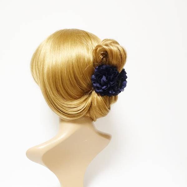 veryshine.com Hair Claw Navy Mini Dahlia Decorated 3 Prong Claw Clip Women Hair Accessory