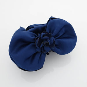 veryshine.com Hair Claw Navy Satin Flower Decorated Multi Layer Bow Hair Claw Clip Women Hair Clamp