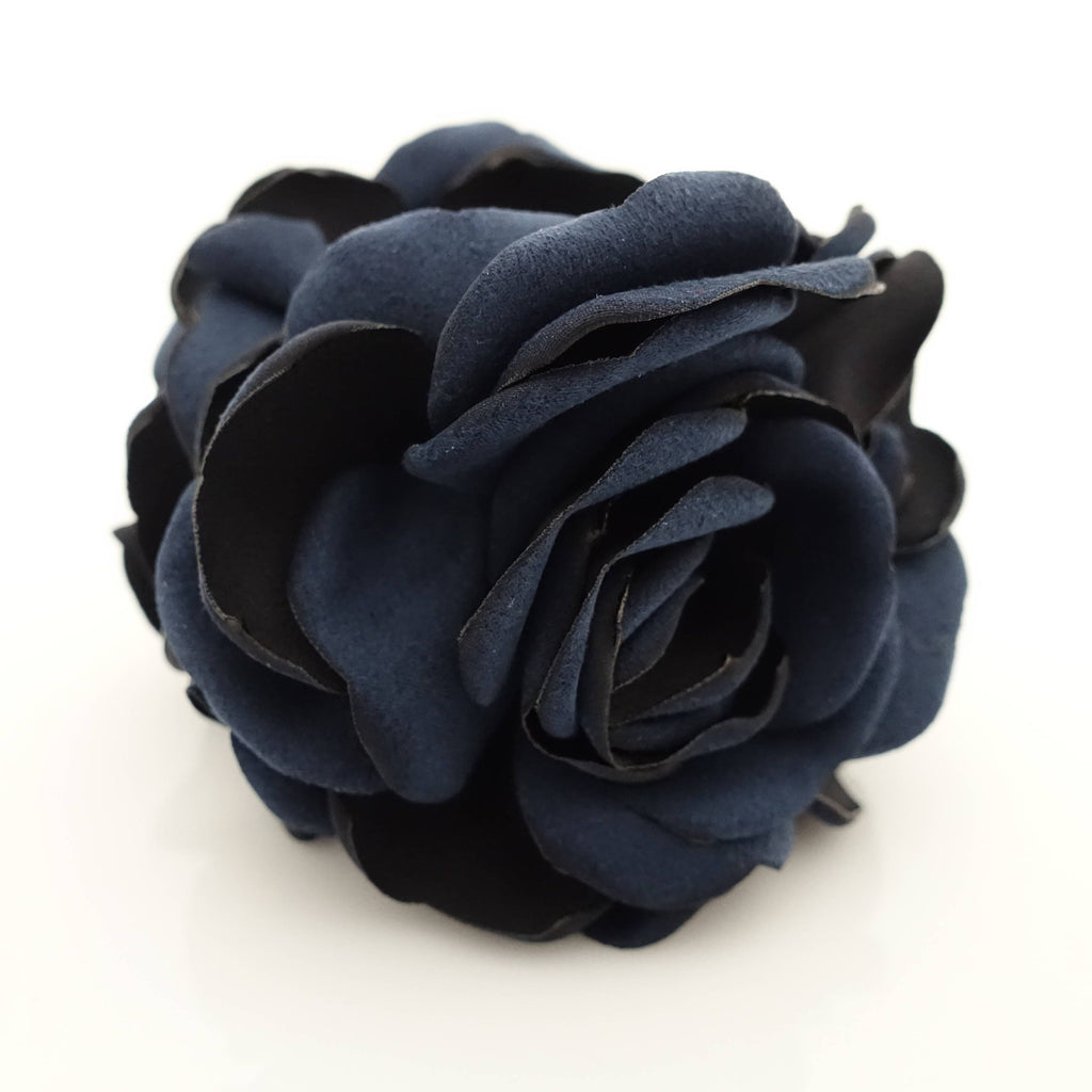 veryshine.com Hair Claw Navy Suede Two Tone Petal Rose Flower Hair Jaw Claw Clip Women Hair Accessories