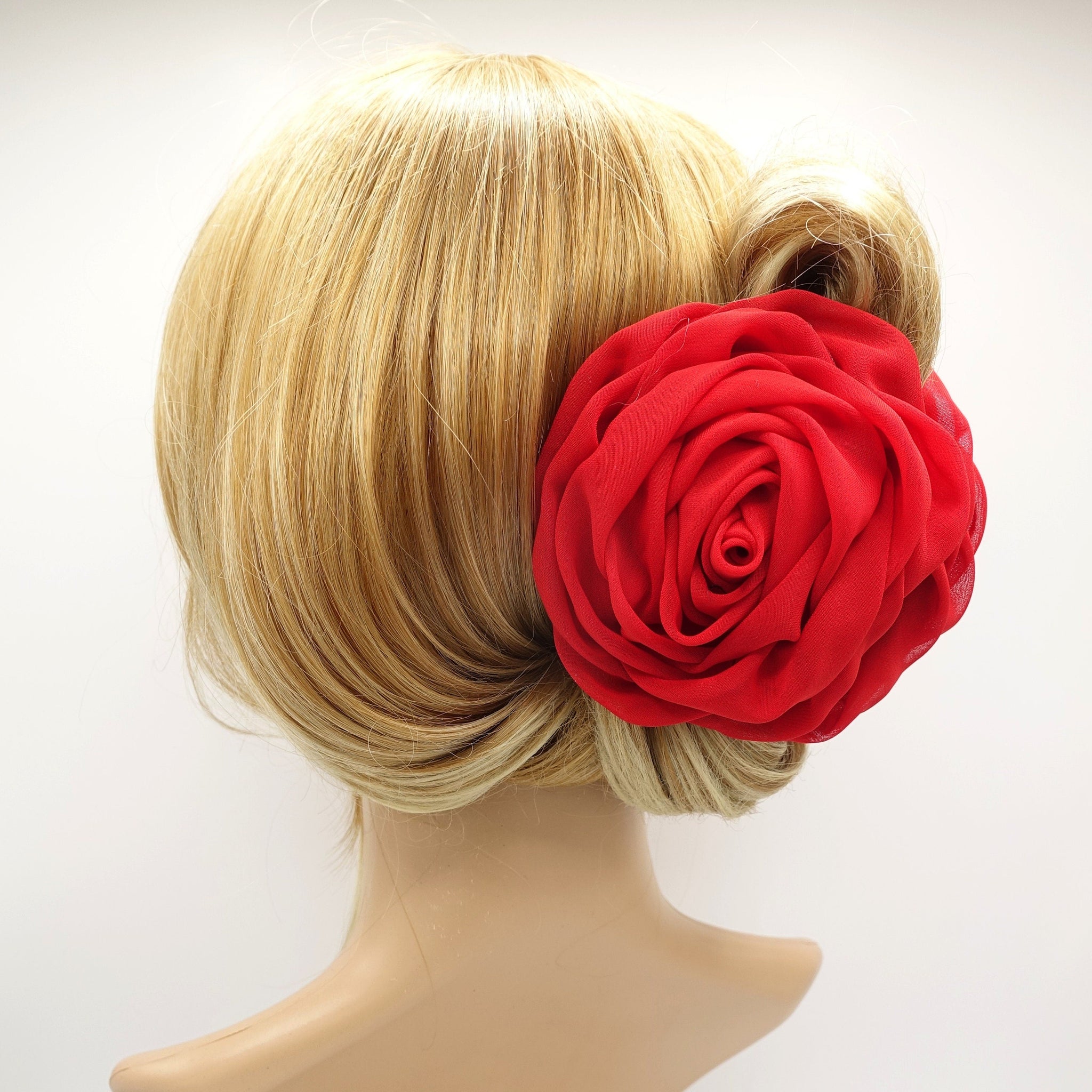 veryshine.com Hair Claw Red chiffon flower hair claw updo hair clamp for women