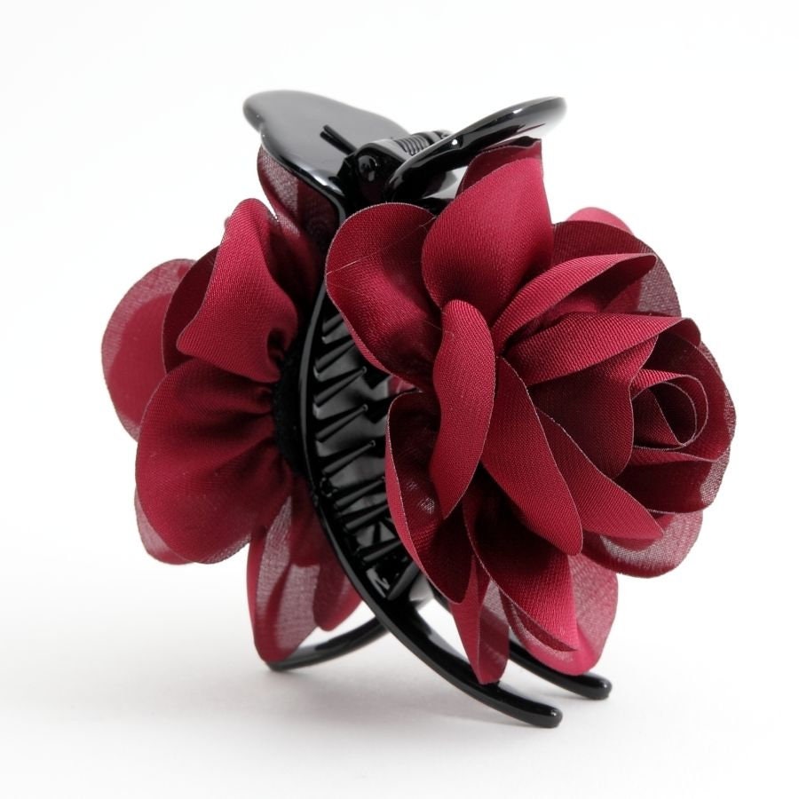 veryshine.com Hair Claw Red wine 3 prong clip mini flower  decorated hair claw women hair accessory