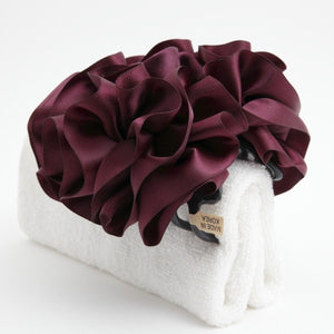 veryshine.com Hair Claw Red Wine Handmade Ruffle Wave Fabric Flower Hair Jaw Claw Clip Accessories