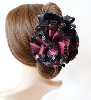 veryshine.com Hair Claw Satin Flower Bow Luxury Spangle Mesh Wrap Sequin spangle decorative  Hair Jaw Claw Clip