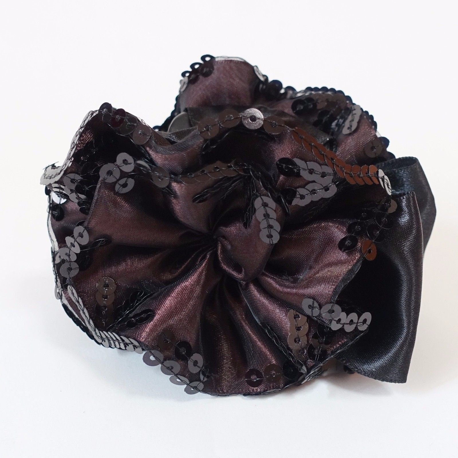 veryshine.com Hair Claw Satin Flower Bow Luxury Spangle Mesh Wrap Sequin spangle decorative  Hair Jaw Claw Clip