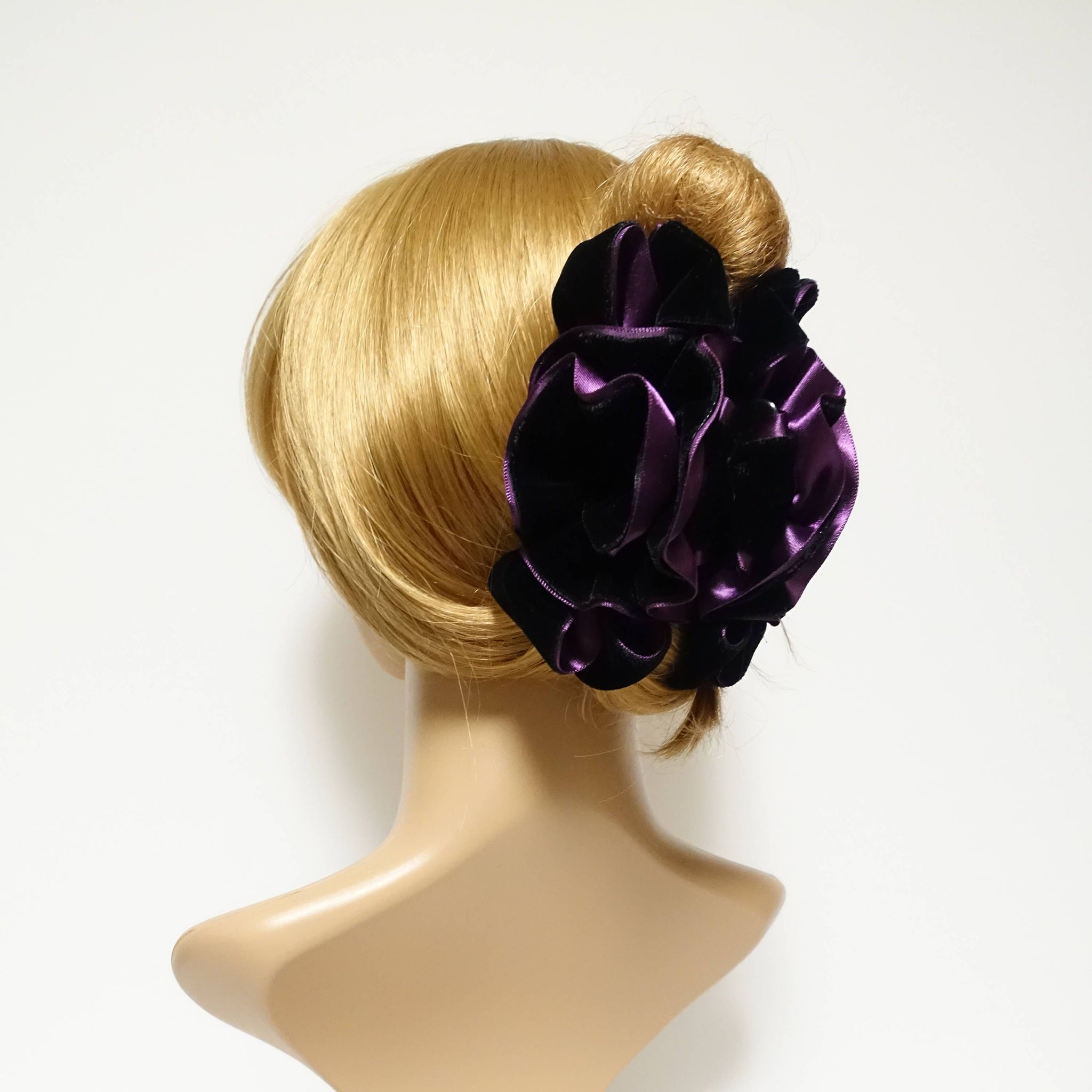 veryshine.com Hair Claw soft double velvet satin Layer Bow Luxury ruffle flower Winter Hair Claw Clip Women Hair Accessory