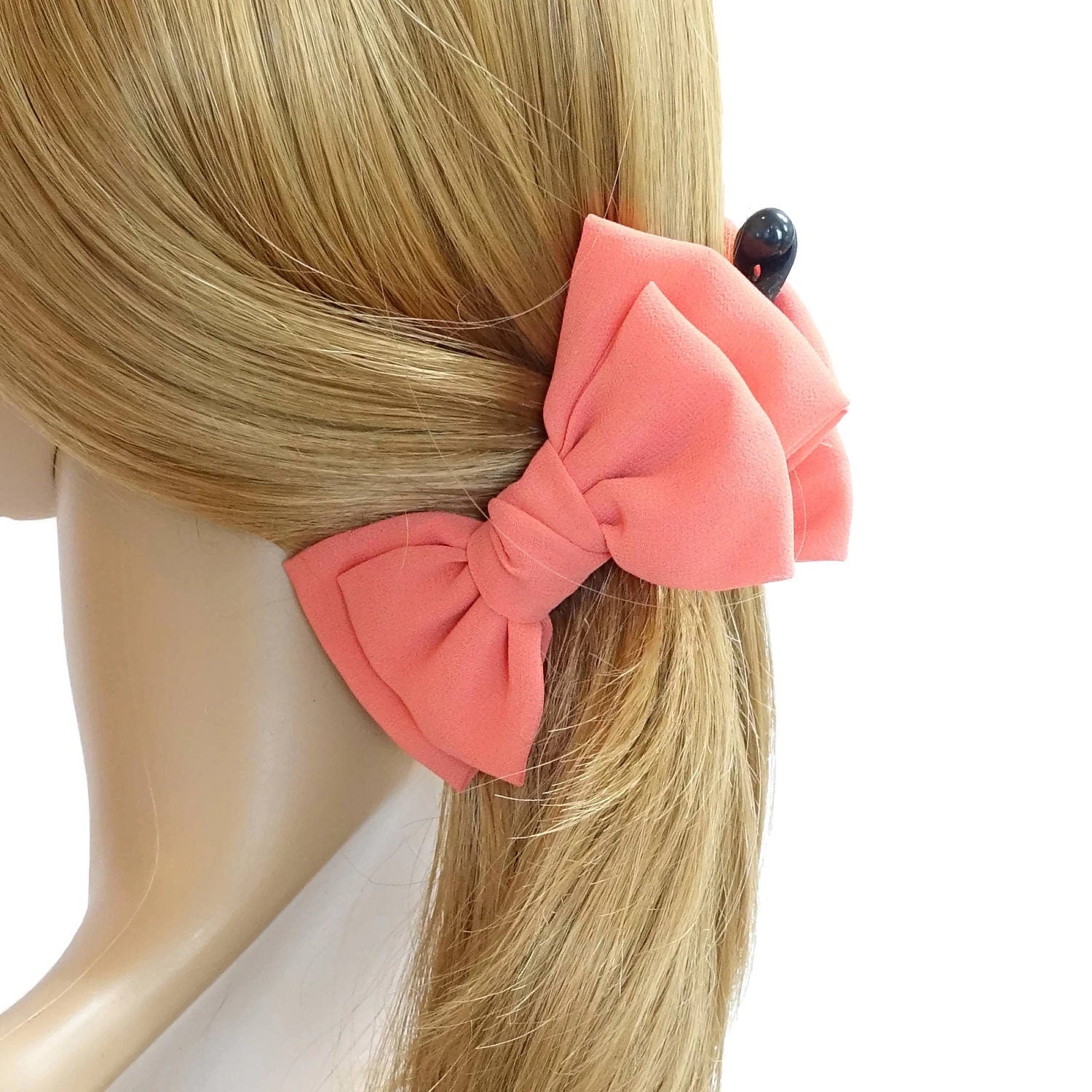 veryshine.com Hair Clip Coral Handmade Chiffon Bow Banana hair clip Women Hair Accessories Hair Bow Clip