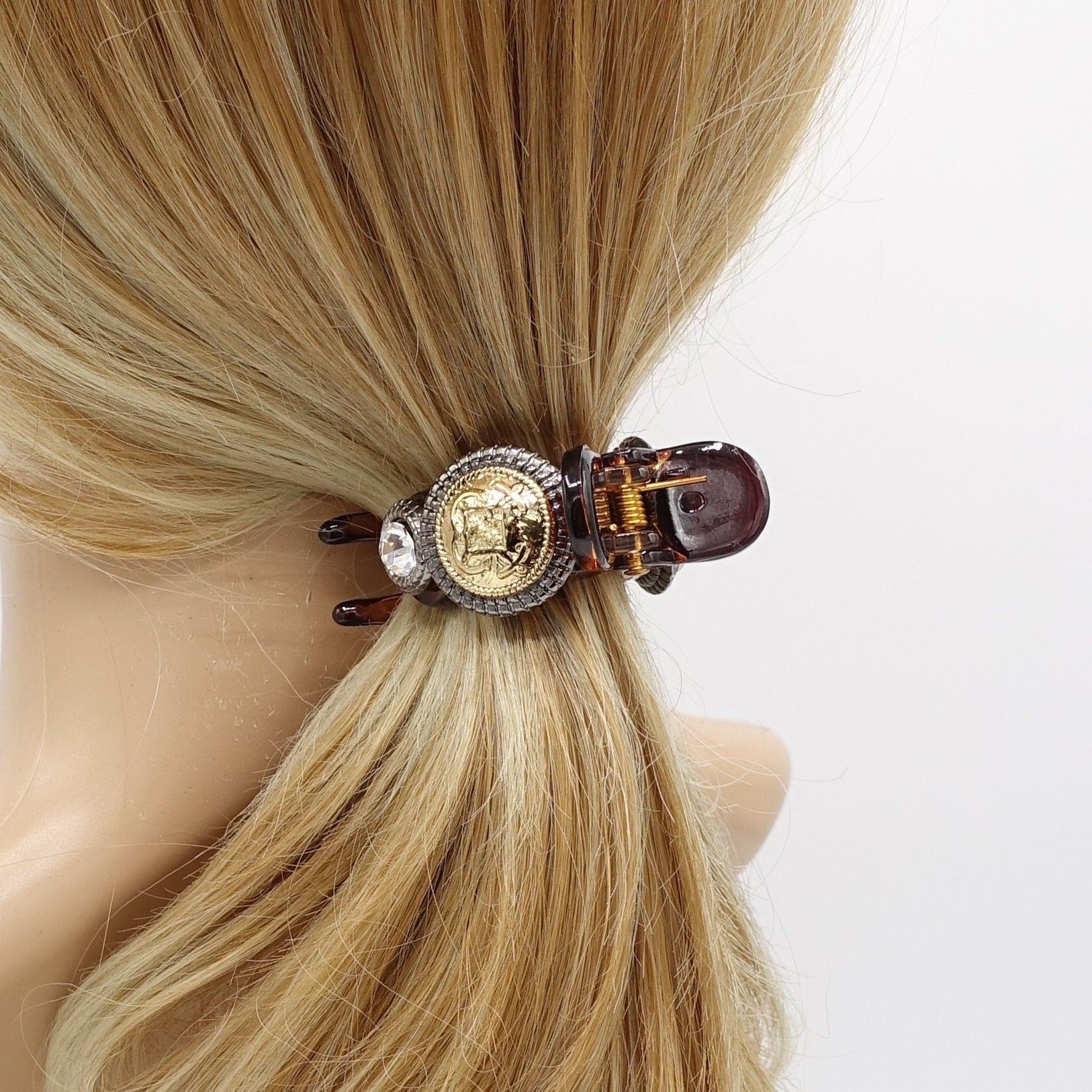 veryshine.com Hair Clip Crystal antique button hair claw, 3 prong hair claw, pearl button hair claw clip for women