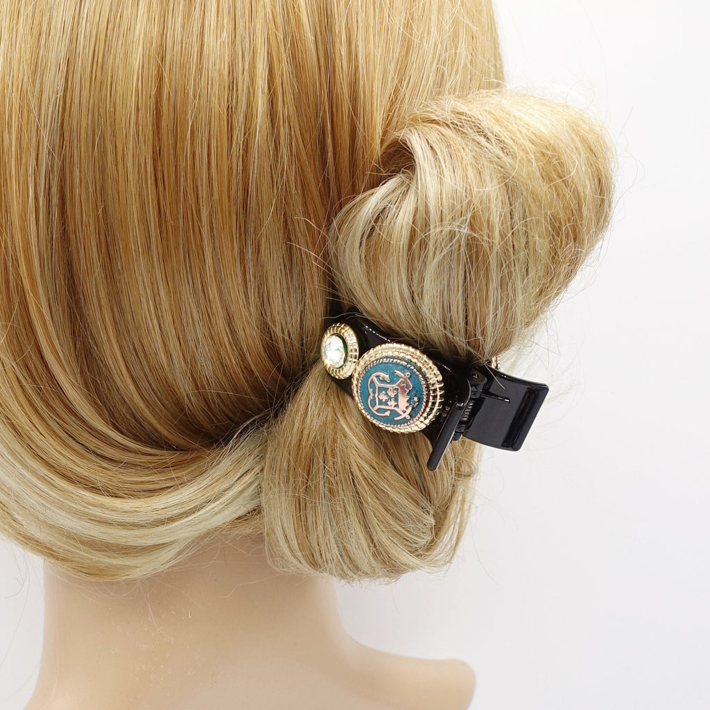 veryshine.com Hair Clip Gold baroque button hair claw, 3 prong hair claw, rhinestone hair claw clip for women