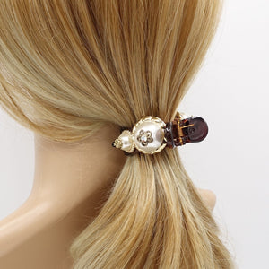 veryshine.com Hair Clip Golden petal pearl antique button hair claw, 3 prong hair claw, pearl button hair claw clip for women