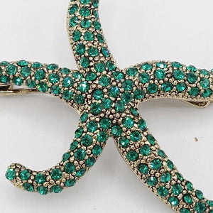 veryshine.com Hair Clip Green jewel rhinestone embellished star fish side hair clip cute women hair accessory