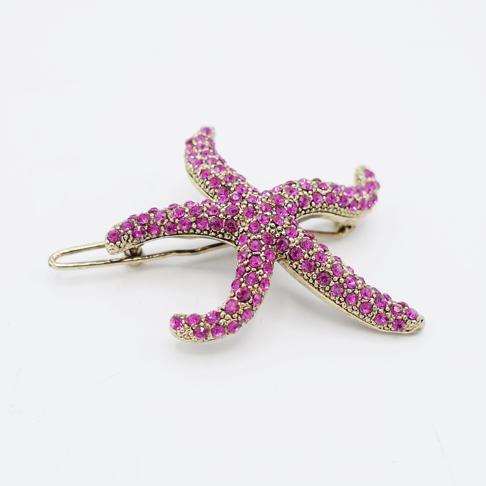 veryshine.com Hair Clip Hot pink jewel rhinestone embellished star fish side hair clip cute women hair accessory