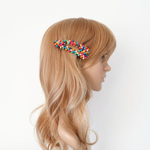 veryshine.com Hair Clip rainbow crystal beaded snap clip wood embellished hair clip woman hair accessory