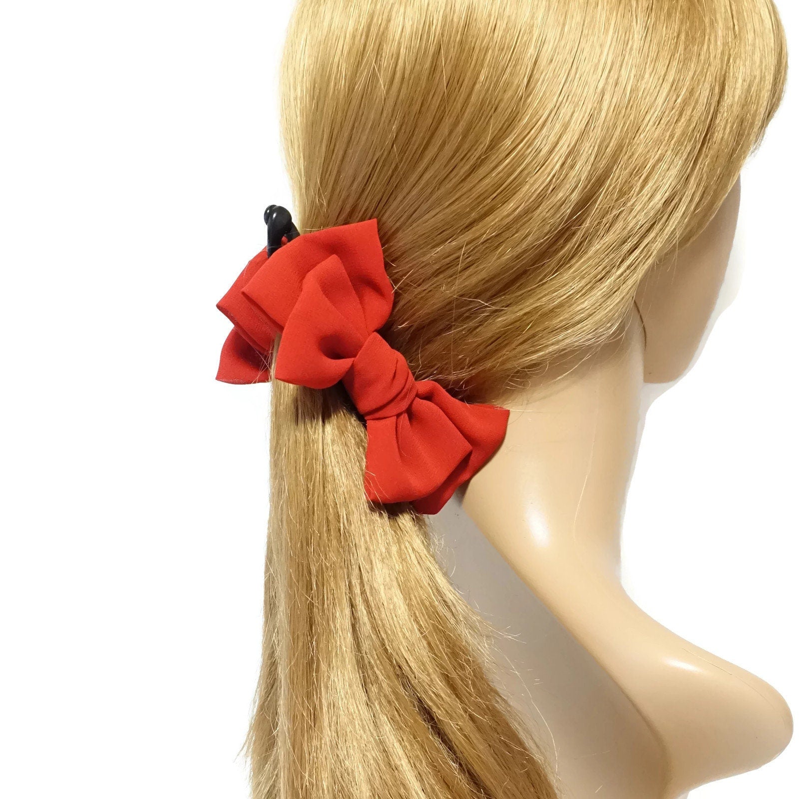 veryshine.com Hair Clip Red Handmade Chiffon Bow Banana hair clip Women Hair Accessories Hair Bow Clip