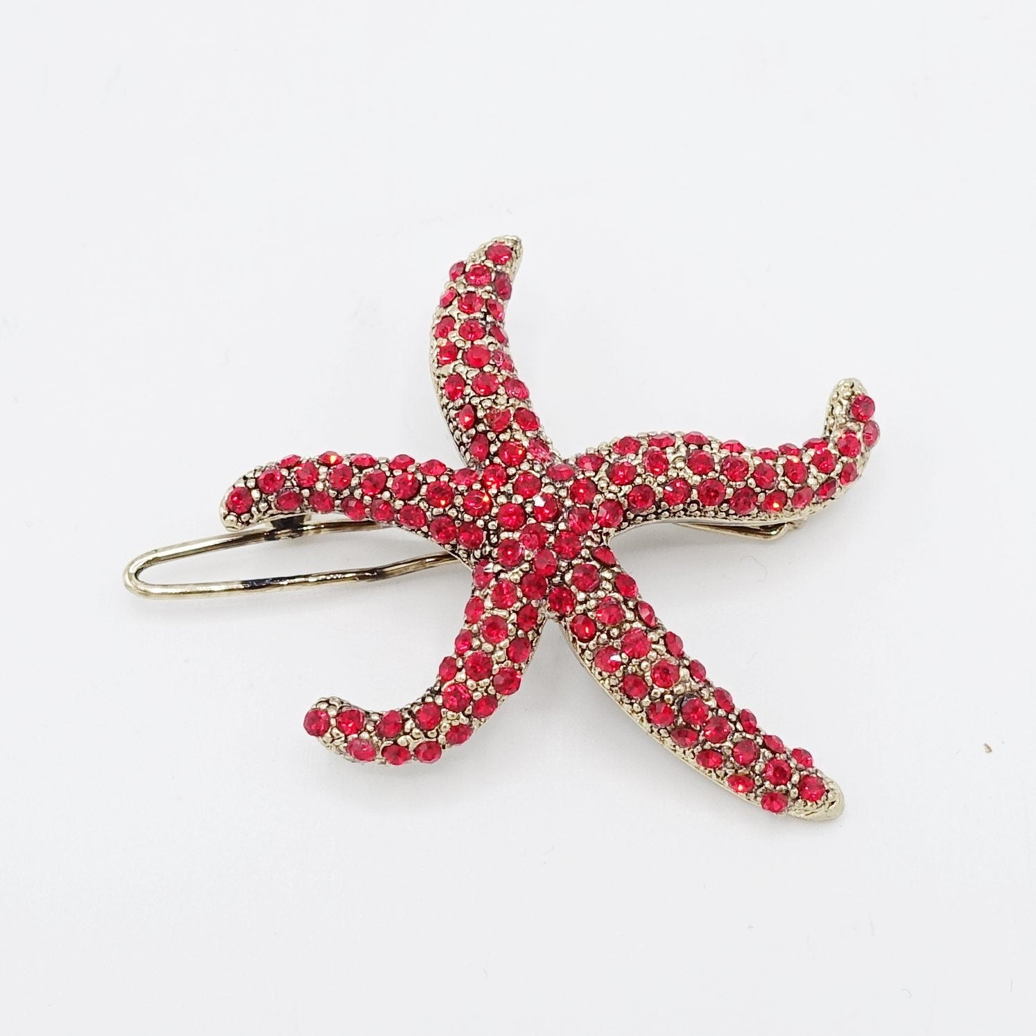 veryshine.com Hair Clip Red jewel rhinestone embellished star fish side hair clip cute women hair accessory